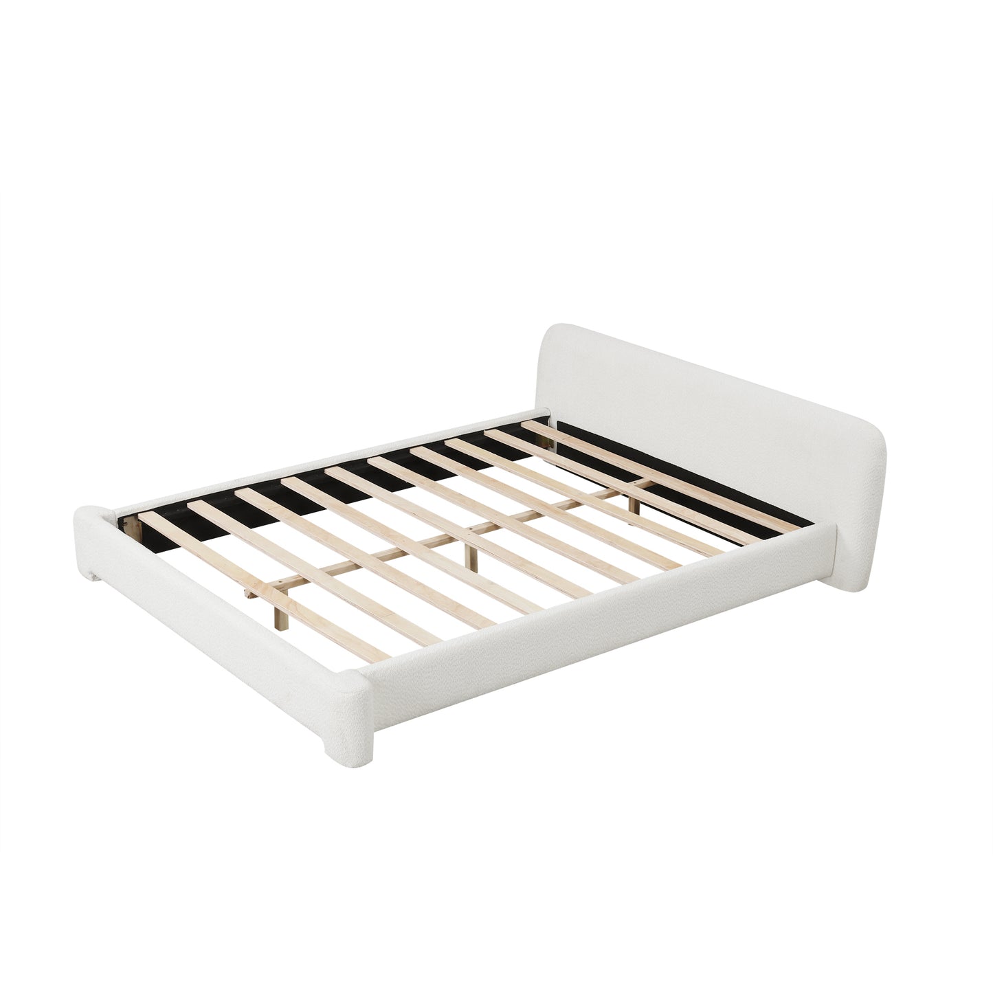 Cozy White Bouce Upholstered Bed - Dreamy Addition to Your Bedroom, Boucle Fabric, KING Size