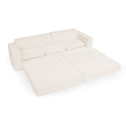 Modern Minimalist Corduroy L-Shaped Modular Sectional Sofa Bed, Beige, Foam Interior