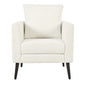 Modern Teddy Fabric Accent Chair - Mid-Century Upholstered Armchair with Pillow and Wood Legs for Living Room, Bedroom, or Reception Room - White