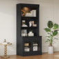 83.4'Tall Bookshelf with LED Lighting, Modern Bookcase with 2 Glass Doors and 1 Drawer,Storage Bookcase with Open Shelves for Living Room,Home Office,Black