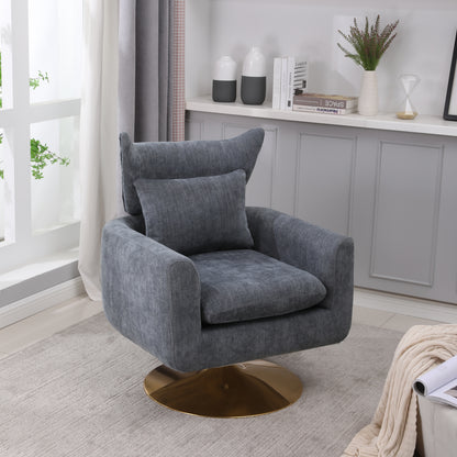 Classic Mid-Century 360-degree Swivel  Accent Chair, Dusty Blue Linen