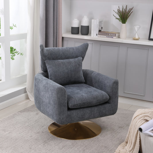 Classic Mid-Century 360-degree Swivel  Accent Chair, Dusty Blue Linen