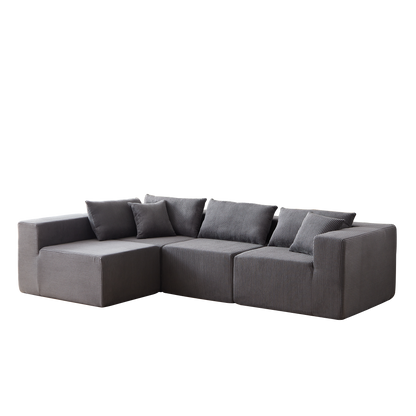 104-Inch Corduroy Modular L Shaped Sectional Sofa,Luxury Floor Couch Set,Upholstered Indoor Furniture,Foam-Filled Compressed Sofa for Living Room,Bedroom,4 PC Free Combination