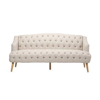 Tufted Velvet Chesterfield Sofa with Wood Legs, Beige