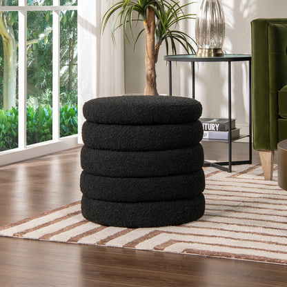 Fuji 19' Oversized Round Storage Ottoman, Ebony Black Boucle