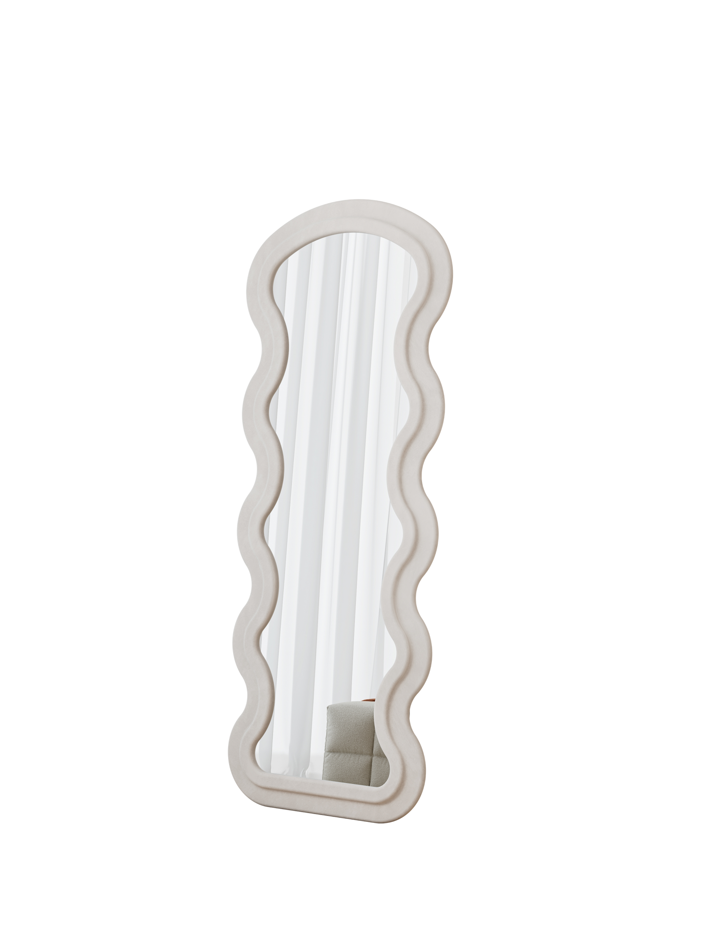 Flannel Full Length Wave white Floor Mirror with Stand for Bedroom living room Hanging or Against The Wall