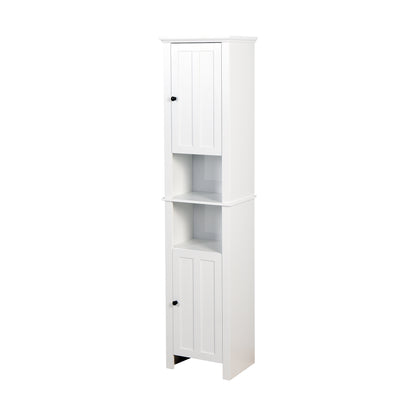 Wooden Bathroom Floor Storage Cabinet with 2 Doors and 6 Shelves in White MDF, 15.75 x 11.81 x 66.93 inches