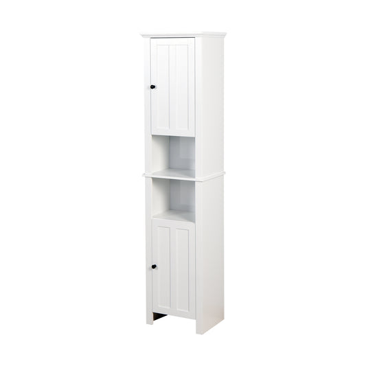 Wooden Bathroom Floor Storage Cabinet with 2 Doors and 6 Shelves in White MDF, 15.75 x 11.81 x 66.93 inches