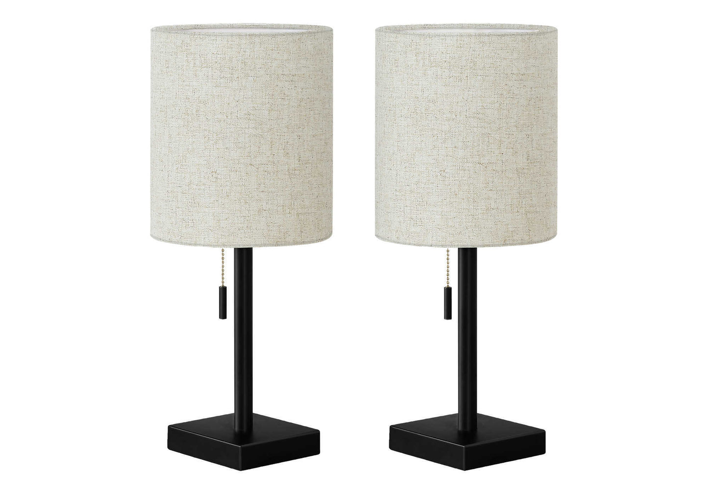 Lighting, Set Of 2, 17'h, Table Lamp, Usb Port Included, Black Metal, Beige Shade, Contemporary
