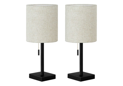 Lighting, Set Of 2, 17'h, Table Lamp, Usb Port Included, Black Metal, Beige Shade, Contemporary