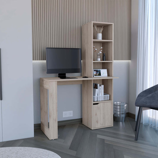 Writing Desk With Bookcase and Cabinet, Light Gray