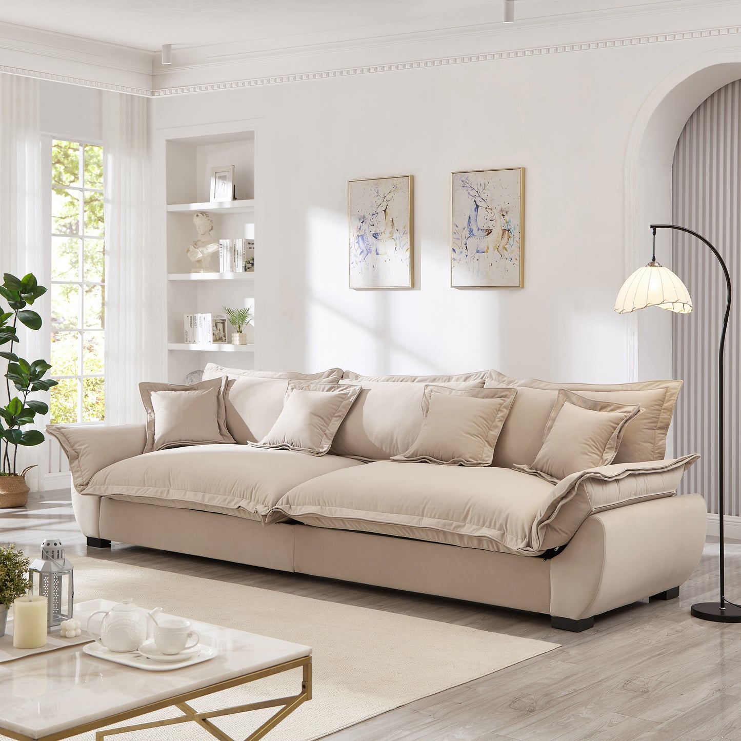 Modular Sectional Sofa, Sailing Design Sofa with Storage, Removable Backrest, Modern Deep Seat Sofa with Throw Pillows for Living Room Bedroom Apartment,Light Khaki