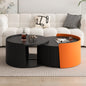 Nesting Coffee Table, Round Nesting Tables and End Tables for Small Space, Modern Side Tables with Extendable Sliding Tabletop for Living Room, Office,Black, No Need Assembly