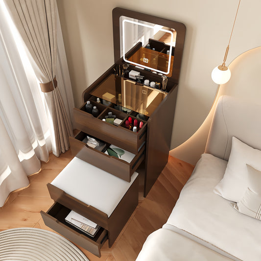 (48cm)(Walnut) 3 in 1 Vanity Desk with Plip Top Mirror,Small Make Up Vanity Set with Visible Glass Desktop,Compact Makeup Vanity with 3 Drawers,Dressing Table for Bedroom,Mother's day