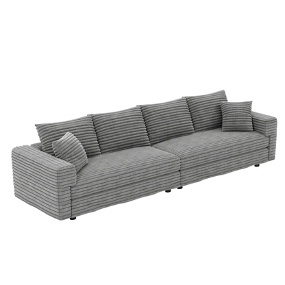 102.4 ' Plush Corduroy 4-Seat Sofa,Modern Comfy Upholstered Sofa Cloud Couch,Deep Seat Couches with Soft Pillows,Convertible Deep Seat Sofa Lounge Chair for Living Room Bedroom,Apartment,Office,Grey