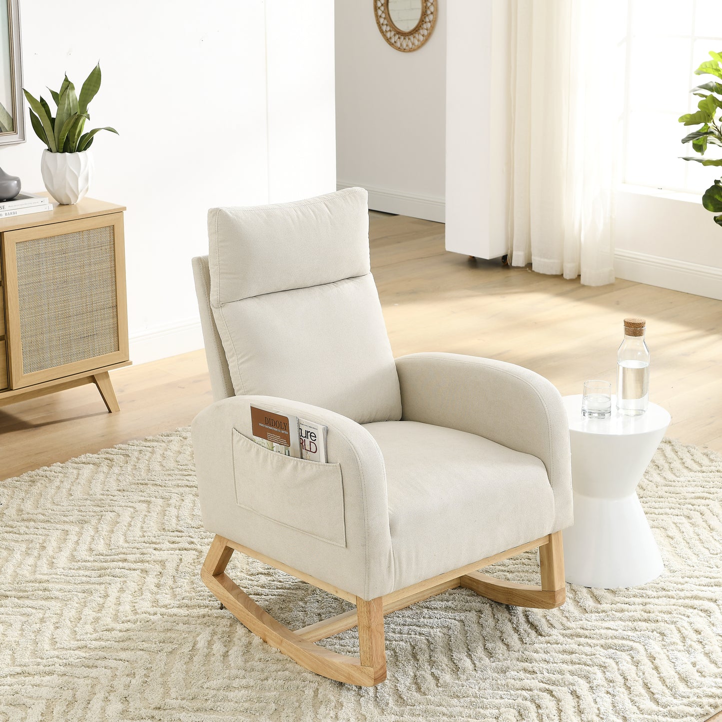 [Video] Welike 27.6'W Modern Accent High Backrest Living Room Lounge Arm Rocking Chair, Two Side Pocket(W83453708)