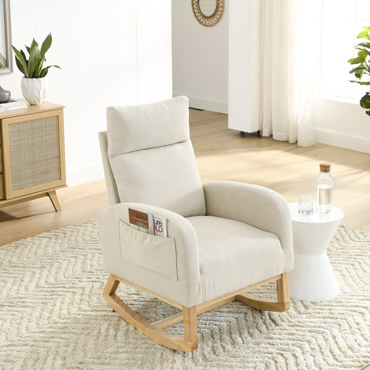 [Video] Welike 27.6'W Modern Accent High Backrest Living Room Lounge Arm Rocking Chair, Two Side Pocket(W83453708)