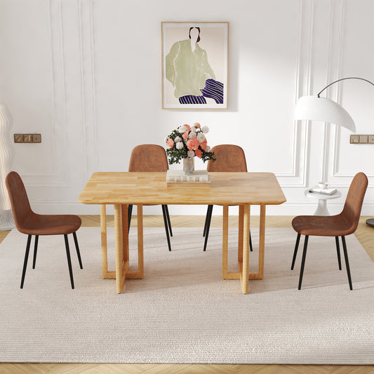 Table and chair set.Ancient Style Solid Wood Dining Table, Imitation Rattan Table Legs.4 Comfortable Technology-Fabric Brown Chairs With Black Metal Legs.Perfect For Dinner, Meetings, Home And Office.