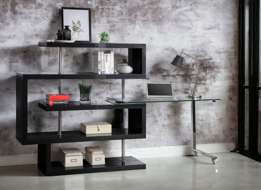 Buck II Clear Glass, Chrome High Gloss Finish Writing Desk with Shelf
