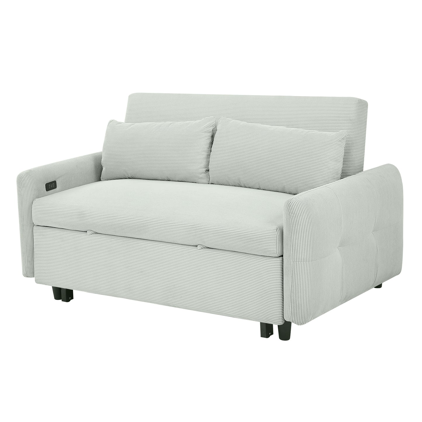 Modern Convertible Pull-out Sofa Bed Loveseat with USB Ports, Light Grey-Green Corduroy, 57.48 Inches