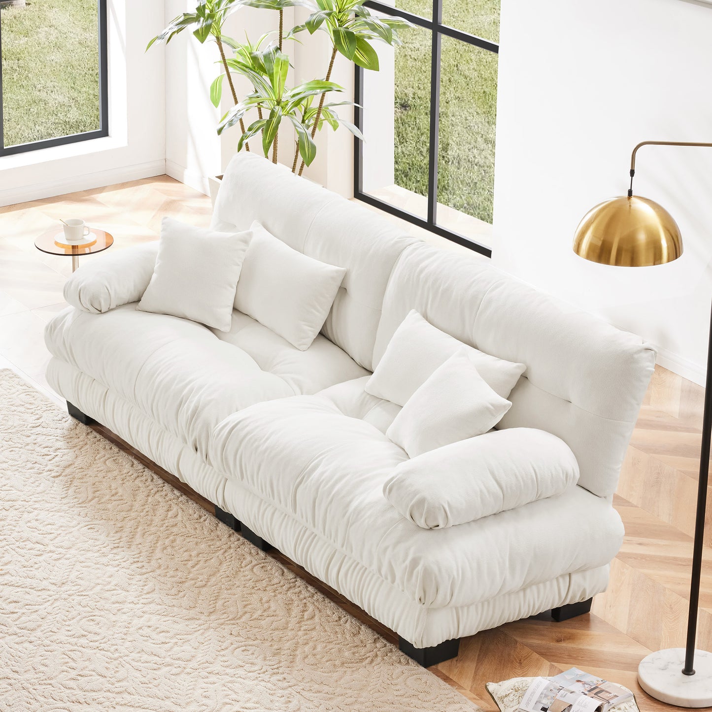 Cloud Couch 2 Seater Sofa for Living Room, Chenille 2 - Seat sofa with 2 Lumbar pillows and 2 throw pillows,Chenille White