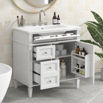 30'' Bathroom Vanity with Top Sink, Modern Bathroom Storage Cabinet with 2 Drawers and a Tip-out Drawer, Single Sink Bathroom Vanity