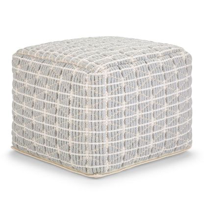 Noreen - Square Pouf - Light Blue / White