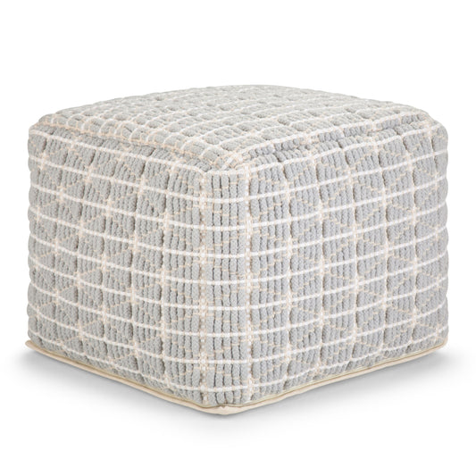Noreen - Square Pouf - Light Blue / White