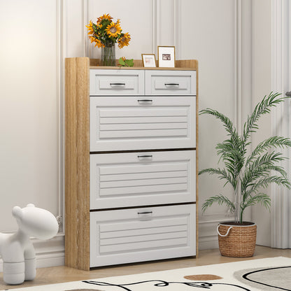 1250 White +Oak Color shoe cabinet  with 3 doors 2 drawers,large space for storage