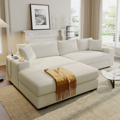 Mirod Large Sectional Sofa with Thick Cushions, and Built-in Cup Holders & Charging Ports