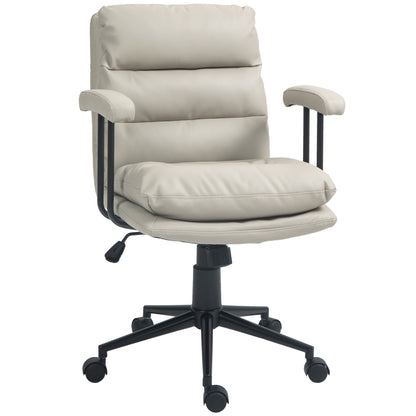 HOMCOM PU Leather Office Chair, Office Desk Chair, Task Computer Chair with Swivel Wheels, Adjustable Height, Double-tier Padded, Light Gray