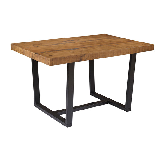 Rustic Metal and Solid Distressed Dining Table - Rustic Oak Finish with Pine Wood Construction
