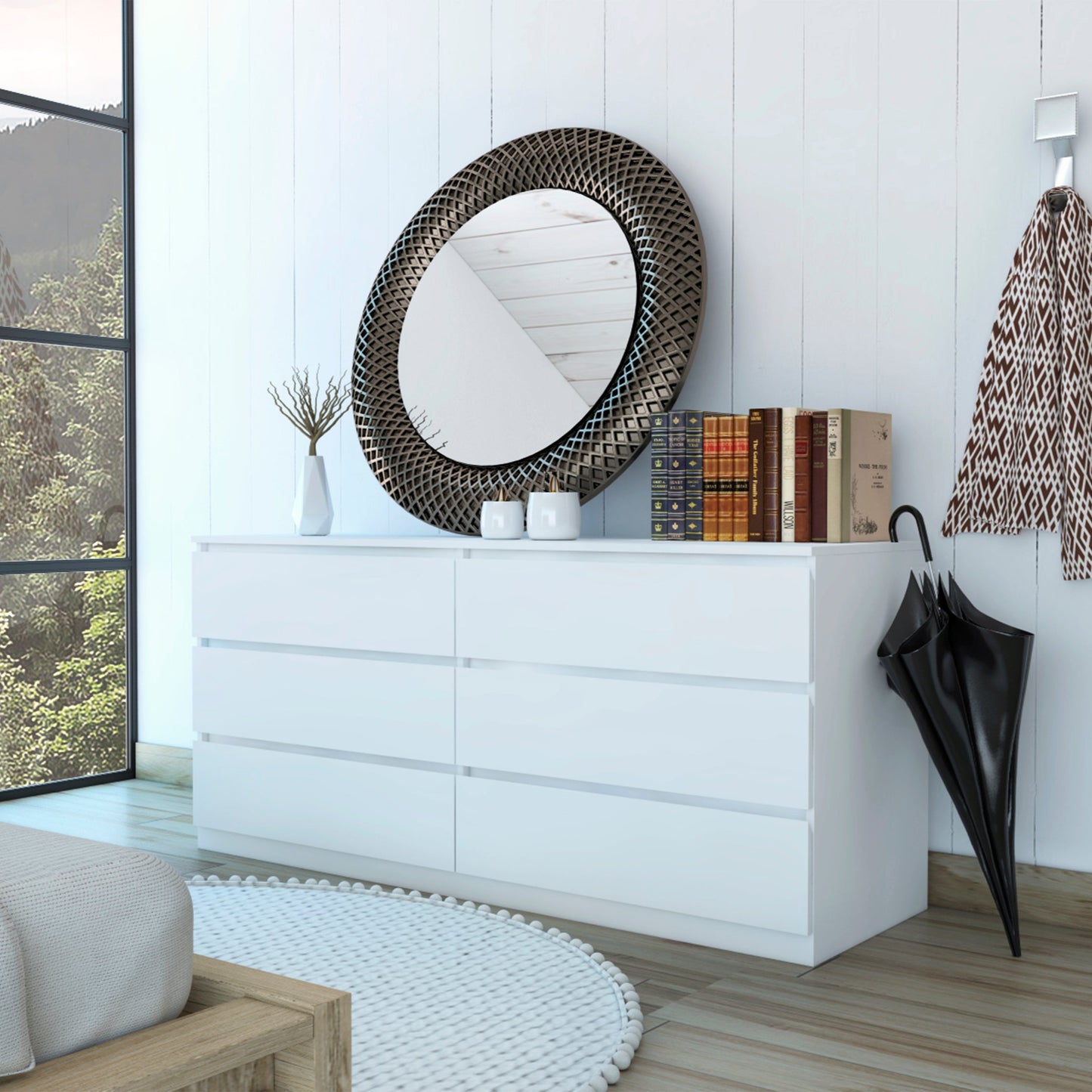 Asteria 6 Drawer Double Dresser, Metal Handles -White