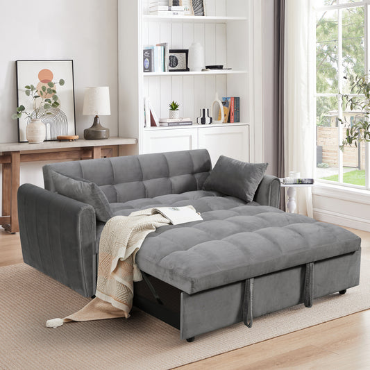 65 '3-in-1 foldable large size sofa bed, modern velvet double sofa, sofa bed with adjustable back, storage bag and pillow, suitable for living room, bedroom (dark grey)
