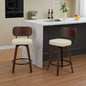 Swivel Bar Stools Set of 2, 26' Upholstered Faux Leather Counter Height Barstools with Walnut Back & Bentwood Legs, Mid Century Modern Bar Chairs Island Stools for Kitchen Counter, Beige PU, SW1864BG