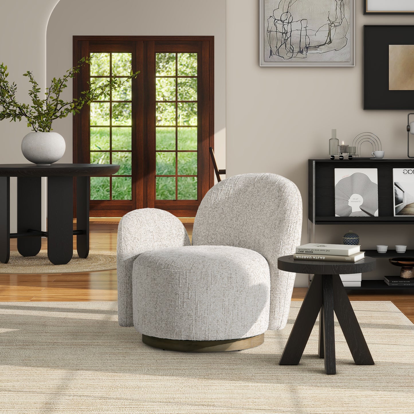 Duo 31.5' LAF One-Arm Swivel Accent Chair, Multi-Greige Beige Chenille
