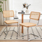 Dining Chairs Set of 2, Velvet Rattan Side Accent Chairs with Chrome Legs, Modern Mid Century Breuer Designed Chairs, Upholstered Dining Living Room Kitchen Chairs