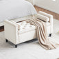 Storage Bench, 44.5-Inch Queen Velvet Button Bedside Bench, Entryway Living Room with Armrests, Nailhead Trim, Upholstered Bedroom Bench, Bedside Ottoman, Living Room, Entryway, Cream