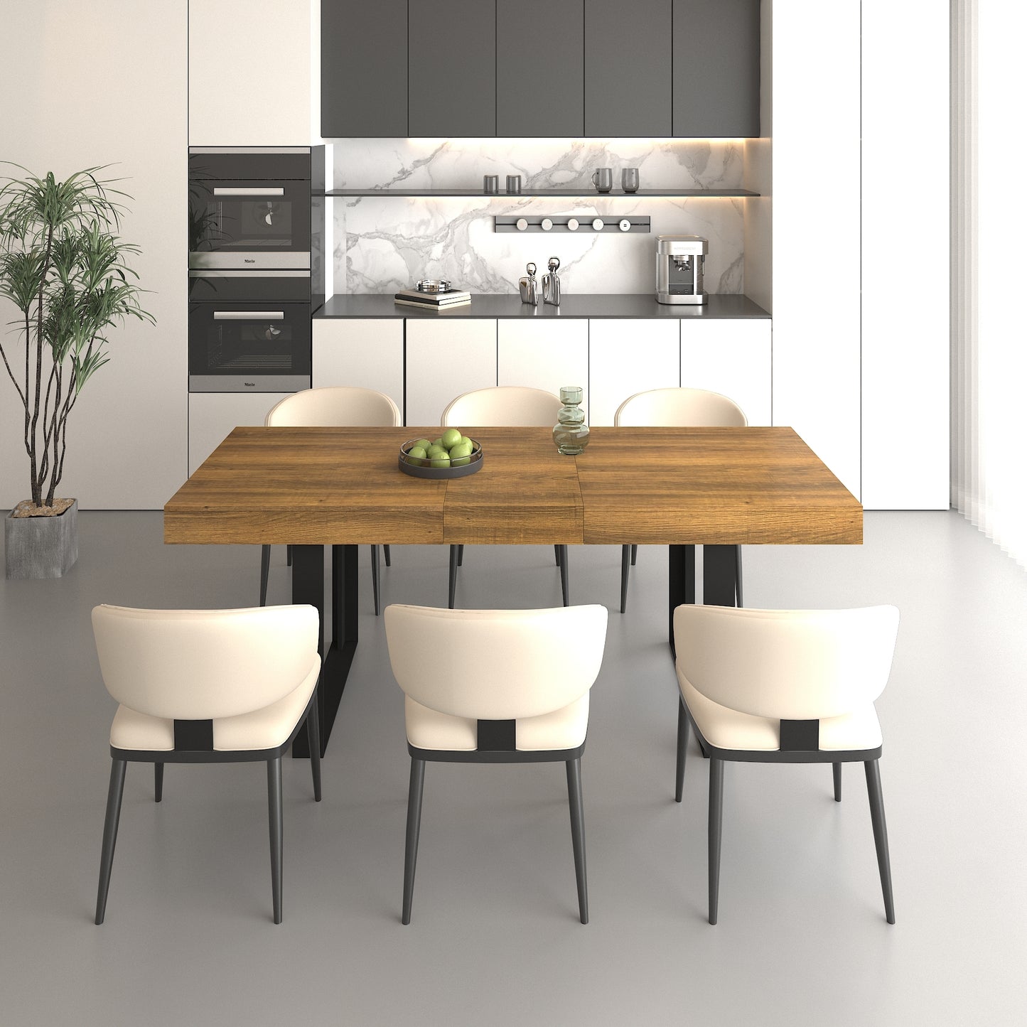 Rectangle extendable dining table for 6-10 people aged effect wood and black 160-200 cm