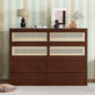 Queen Size Murphy Bed, Pine Wood Cabinet Bed with Rattan Decoration and Storage Drawer,Walnut