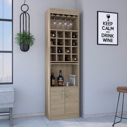 Being Kava Bar Cabinet, Double Door, Two Shelves, Sixteen Built-in Wine Rack -Light Pine
