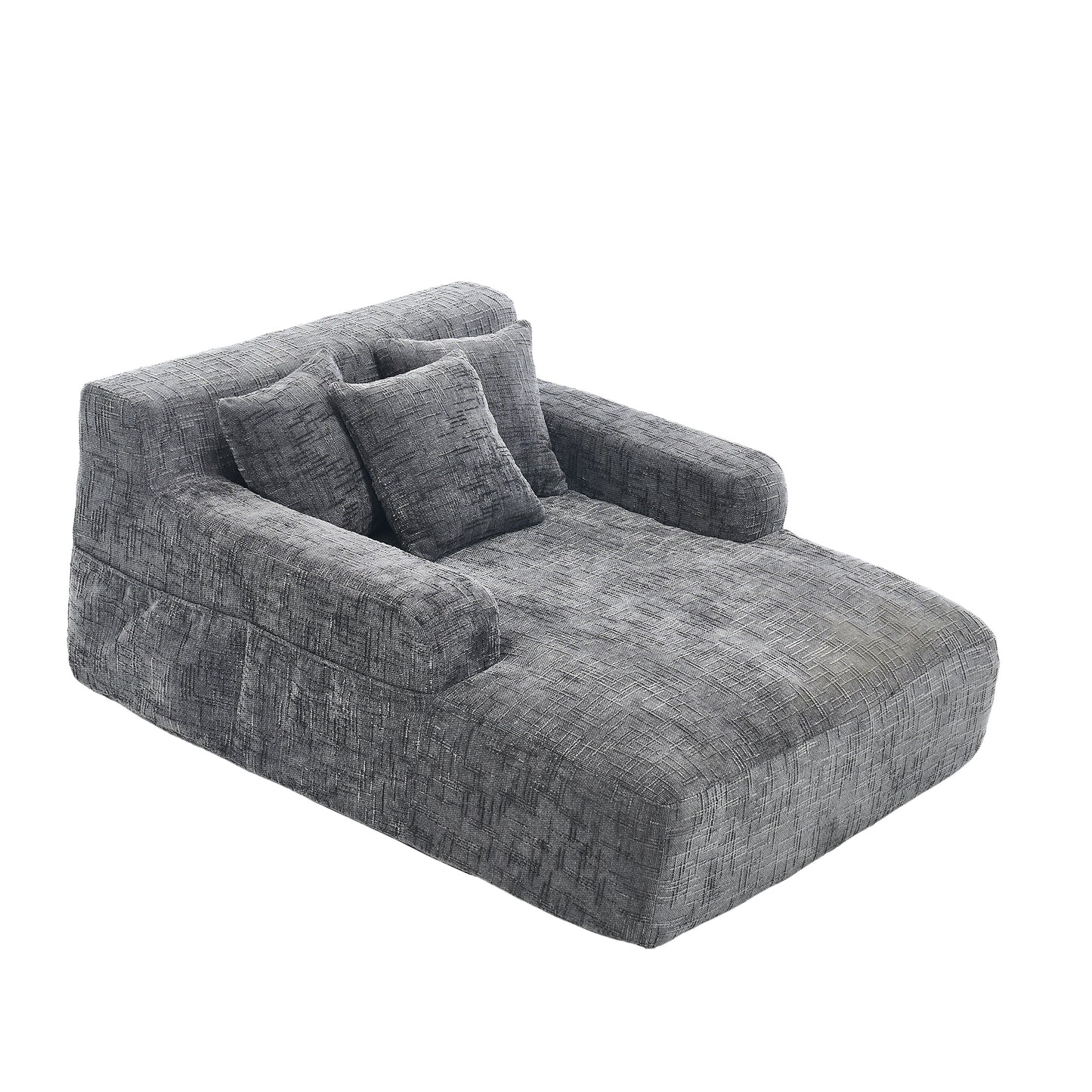 Chenille Interior Lazy Sofa Chaise Longue Armchair with Three Pillows and Armrests in Grey