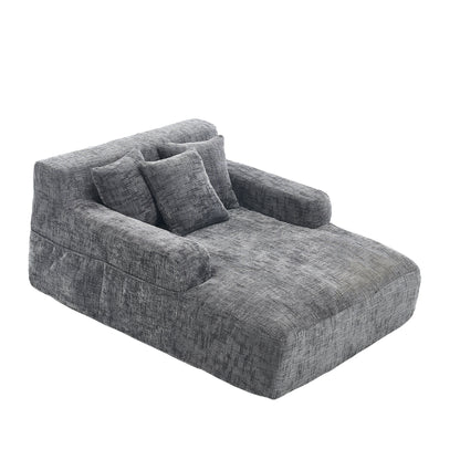 Chenille Interior Lazy Sofa Chaise Longue Armchair with Three Pillows and Armrests in Grey