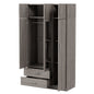 Modern Gray 3-Door Mirror Wardrobe with 2 Drawers and Top Cabinet, Particle Board