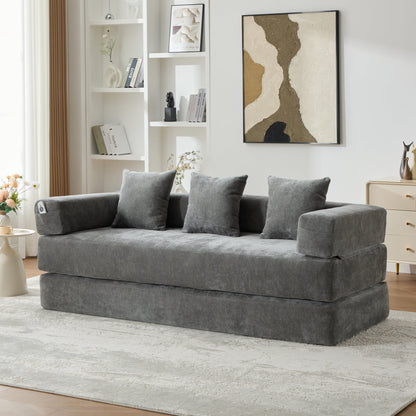 UNITED WE WIN Folding Sofa Bed with Pillows - Convertible Chair Floor Couch & Sleeping Mattress - Foldable Memory Foam Sleeper for Living Room/Dorm/Guest Room/Home Office/Apartment/Upstairs Loft