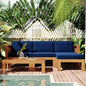 TOPMAX Outdoor Backyard Patio Wood 5-Piece Sectional Sofa Seating Group Set with Cushions, Natural Finish+ Blue Cushions