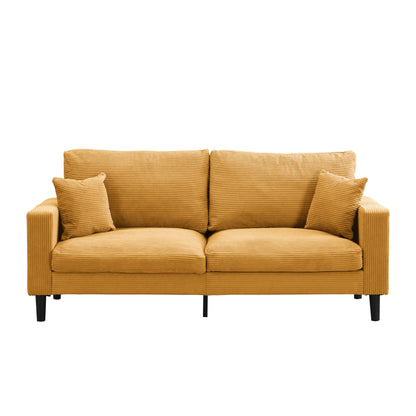Modern Upholstered 3 Seat Sofa, High Resilience, Orange Corduroy, 74 Inches