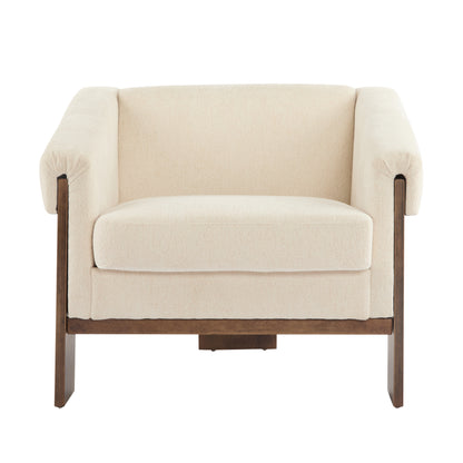 Sierra Vintage 34' Mid-Century Modern Accent Chair with Deep Cushions and Wide Armrests in Beige Fabric