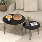27.56'' Round Nesting Coffee Table Set of 2, Circular Nesting End Table Set, Round Marble Tabletop, and Sturdy Metal Base for Living Room, bedroom, Black