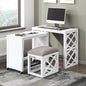 Desks and Stool Set 3pc White Finish Rolling Desk with Casters, 2 Charging ports Home Office Furniture